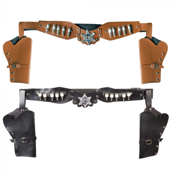 Cowboyholster dubbel Sheriff - zwart (2 kleuren)