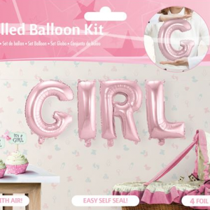Folieballon kit "GIRL" roze (voor lucht)