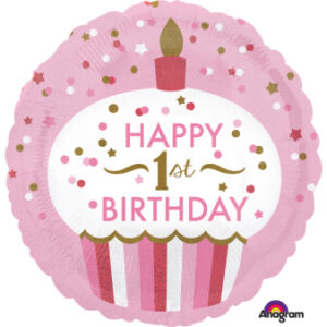 Folieballon 1st Birthday Girl cupcake