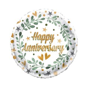 Folieballon "Happy Anniversary" bladeren ECO