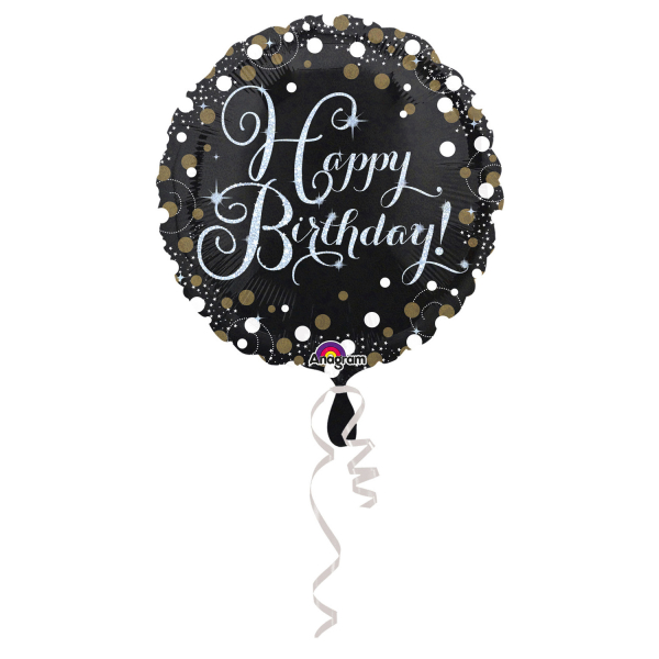 Folieballon Sparkling Happy Birthday black