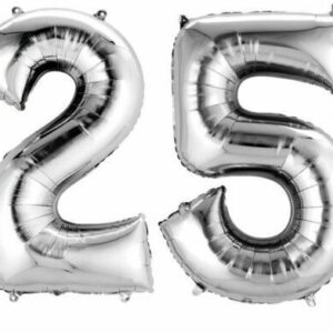 Folieballon Supershape numbers 25 zilver