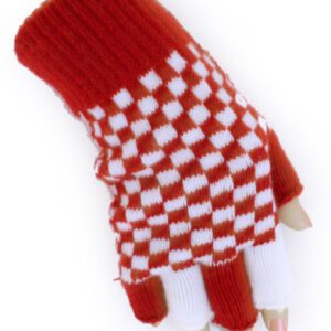 Gebreide handschoenen rood/wit geblokt
