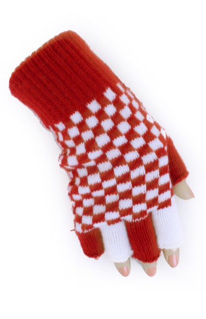 Gebreide handschoenen rood/wit geblokt