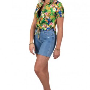 Hawai knoop blouse met zonneklep blauw