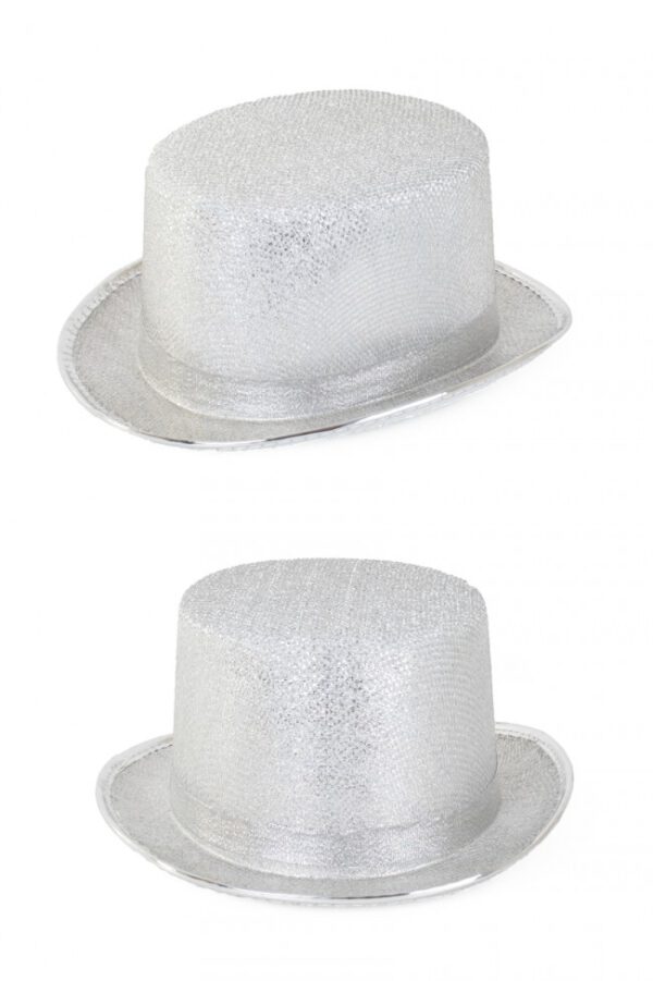 Hoge hoed lurex glitter zilver