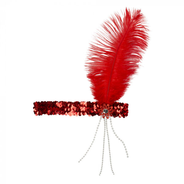 Hoofdband Flapper + veer rood