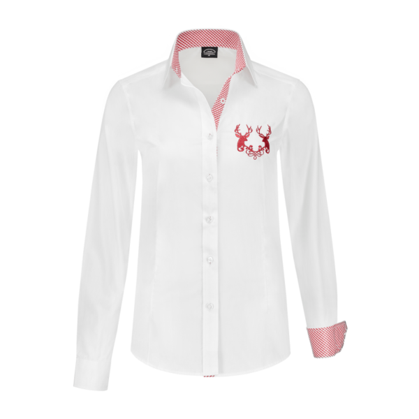 Tiroler blouse wit dames - hertje rood H-2610