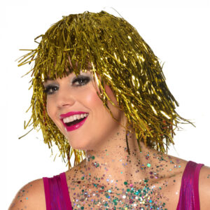 Folie pruik metallic goud/zilver