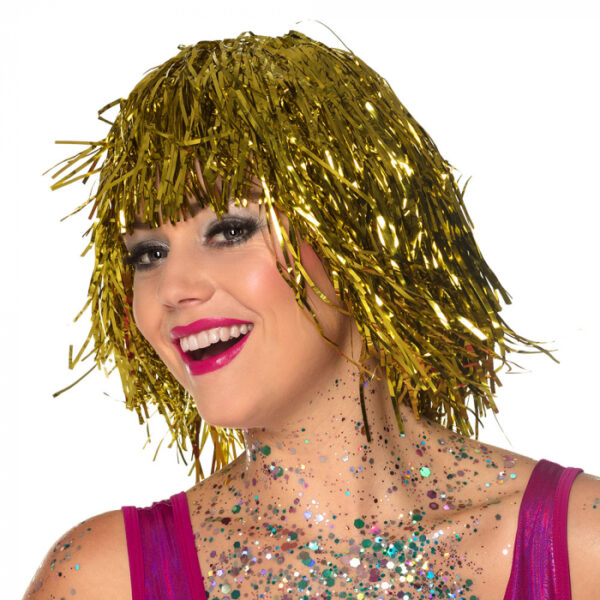 Folie pruik metallic goud/zilver