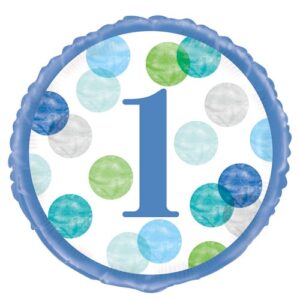 Folieballon dots first birthday blauw