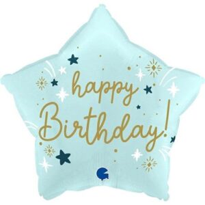 Folieballon Happy Birthday ster blauw