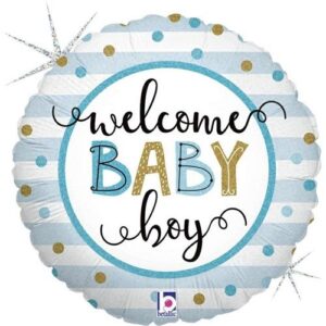 Folieballon "Welcome baby boy" holo glitter