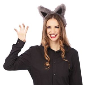 Haarband wolf oortjes donkergrijs