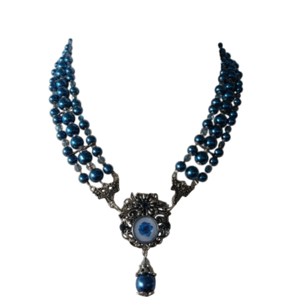 Parelketting blauw met strass stenen