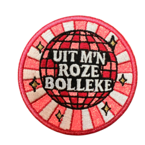 Strijkembleem Uit m'n roze bolleke